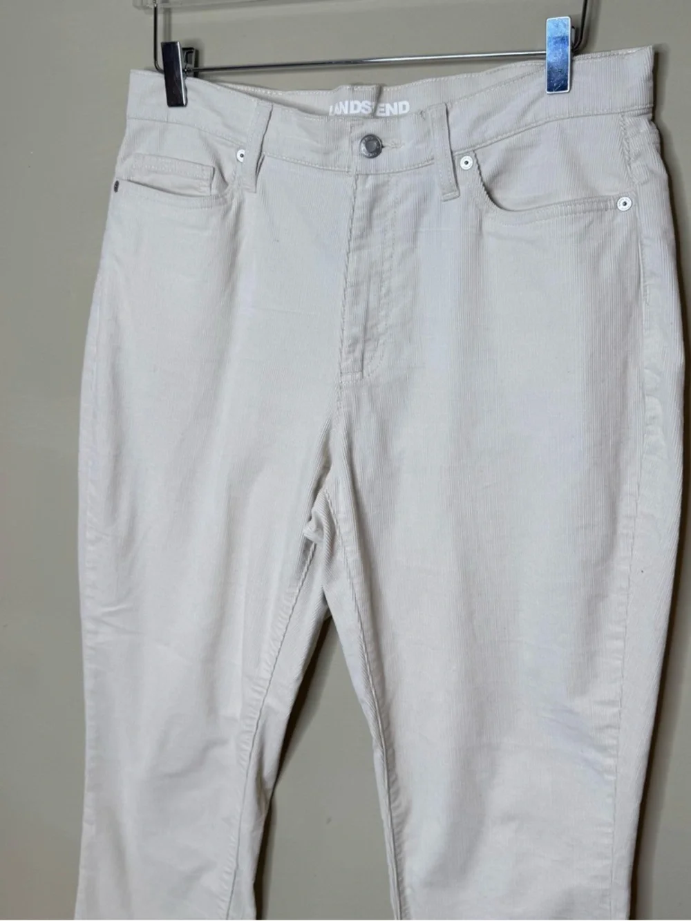 Lands’ End cream Corduroy Pants Petite 12 Stretch Straight Leg Classic - Picture 4 of 11
